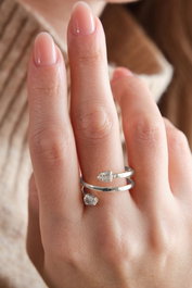 Heliophilia Silver Anillo de Latón con Piedra de Circón Plata